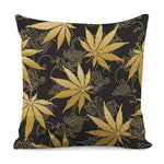 Gold Cannabis Leaf Pattern Print Pillow Cover