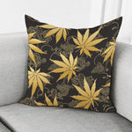 Gold Cannabis Leaf Pattern Print Pillow Cover