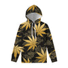 Gold Cannabis Leaf Pattern Print Pullover Hoodie