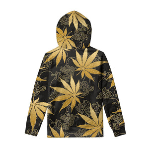 Gold Cannabis Leaf Pattern Print Pullover Hoodie