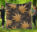 Gold Cannabis Leaf Pattern Print Quilt