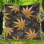 Gold Cannabis Leaf Pattern Print Quilt