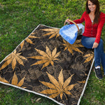 Gold Cannabis Leaf Pattern Print Quilt