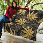 Gold Cannabis Leaf Pattern Print Quilt