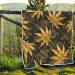 Gold Cannabis Leaf Pattern Print Quilt