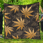 Gold Cannabis Leaf Pattern Print Quilt