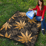 Gold Cannabis Leaf Pattern Print Quilt