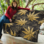 Gold Cannabis Leaf Pattern Print Quilt