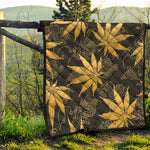 Gold Cannabis Leaf Pattern Print Quilt