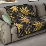 Gold Cannabis Leaf Pattern Print Quilt