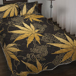 Gold Cannabis Leaf Pattern Print Quilt Bed Set
