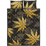 Gold Cannabis Leaf Pattern Print Quilt Bed Set