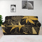 Gold Cannabis Leaf Pattern Print Sofa Cover