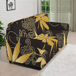 Gold Cannabis Leaf Pattern Print Sofa Cover