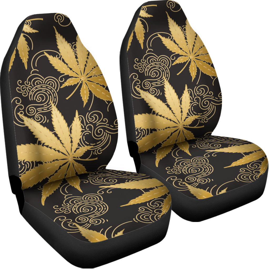 Gold Cannabis Leaf Pattern Print Universal Fit Car Seat Covers