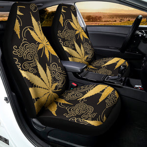 Gold Cannabis Leaf Pattern Print Universal Fit Car Seat Covers