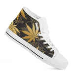 Gold Cannabis Leaf Pattern Print White High Top Shoes