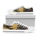Gold Cannabis Leaf Pattern Print White Low Top Shoes