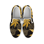 Gold Cannabis Leaf Pattern Print White Slip On Shoes