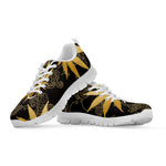 Gold Cannabis Leaf Pattern Print White Sneakers