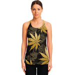 Gold Cannabis Leaf Pattern Print Women's Racerback Tank Top
