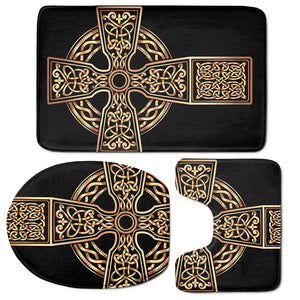 Gold Celtic Knot Cross Print 3 Piece Bath Mat Set