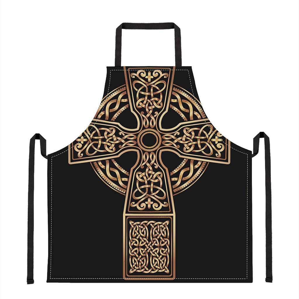 Gold Celtic Knot Cross Print Apron