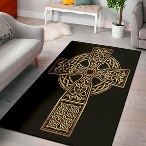 Gold Celtic Knot Cross Print Area Rug