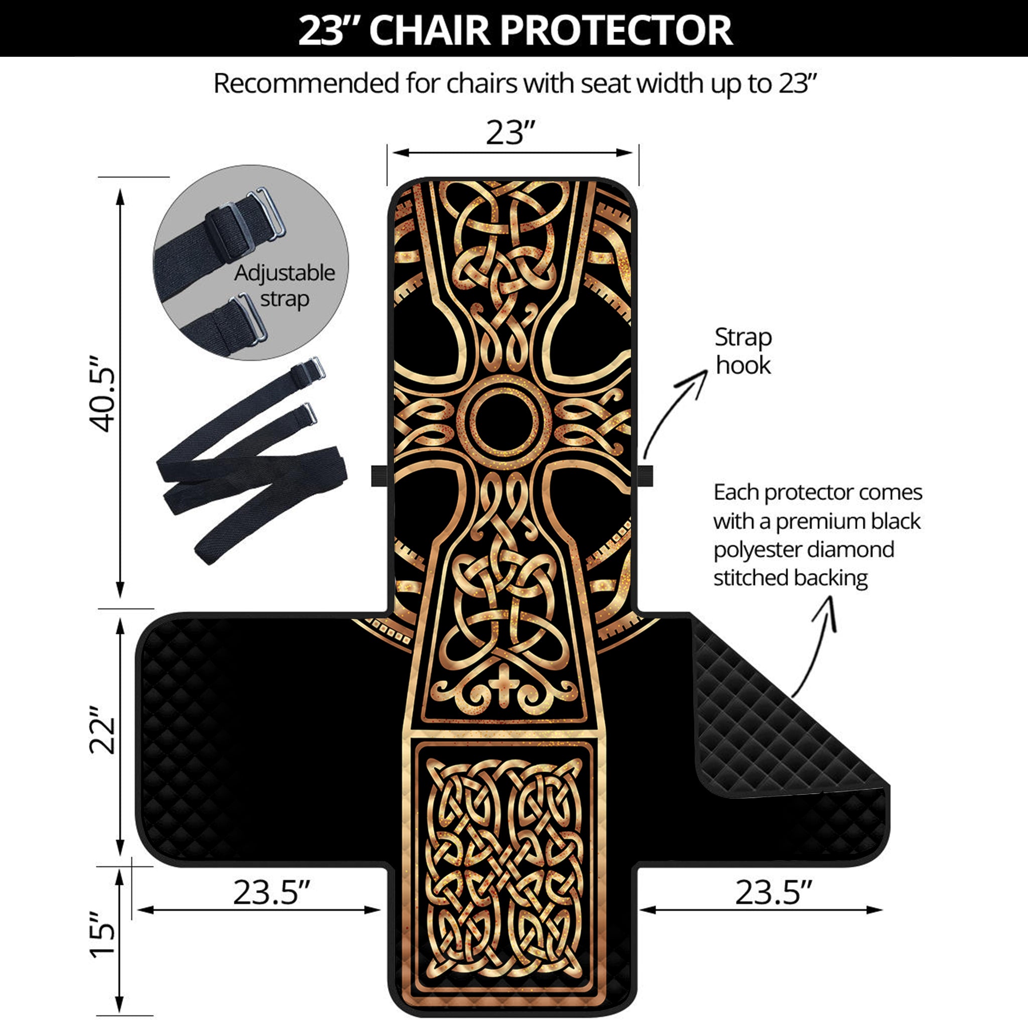 Gold Celtic Knot Cross Print Armchair Protector