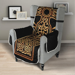 Gold Celtic Knot Cross Print Armchair Protector