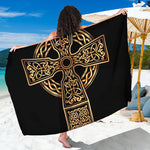 Gold Celtic Knot Cross Print Beach Sarong Wrap