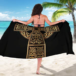 Gold Celtic Knot Cross Print Beach Sarong Wrap
