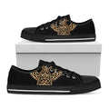 Gold Celtic Knot Cross Print Black Low Top Sneakers