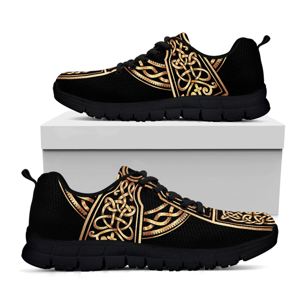 Gold Celtic Knot Cross Print Black Sneakers