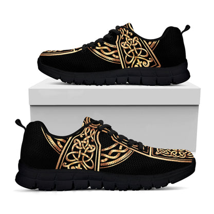 Gold Celtic Knot Cross Print Black Sneakers