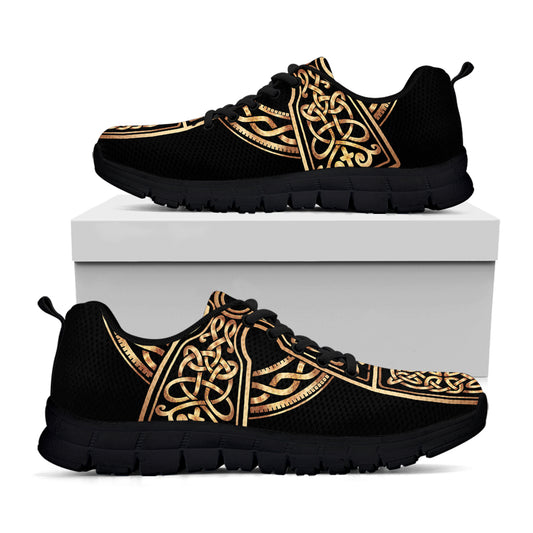 Gold Celtic Knot Cross Print Black Sneakers