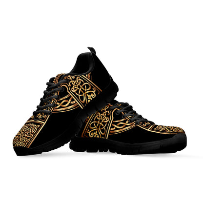 Gold Celtic Knot Cross Print Black Sneakers