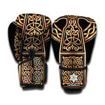 Gold Celtic Knot Cross Print Boxing Gloves