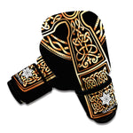 Gold Celtic Knot Cross Print Boxing Gloves