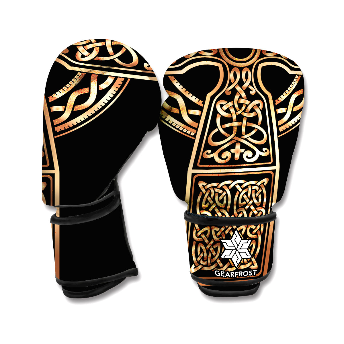 Gold Celtic Knot Cross Print Boxing Gloves