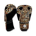 Gold Celtic Knot Cross Print Boxing Gloves