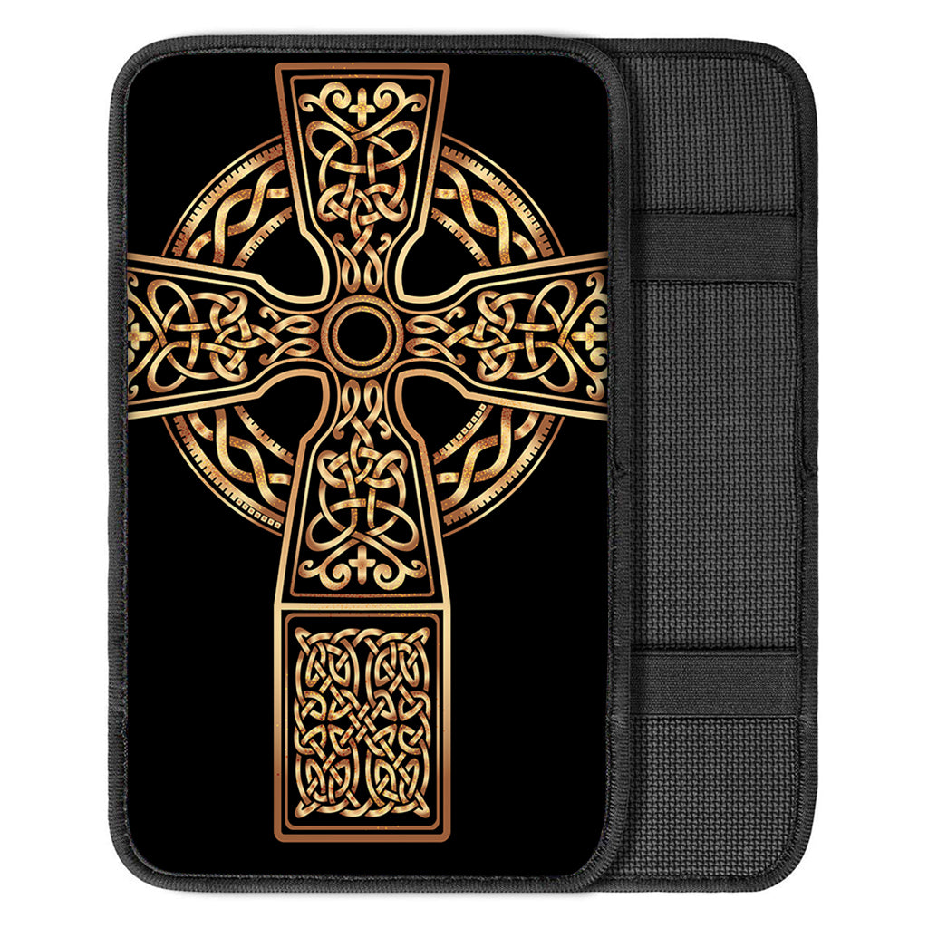 Gold Celtic Knot Cross Print Car Center Console Cover