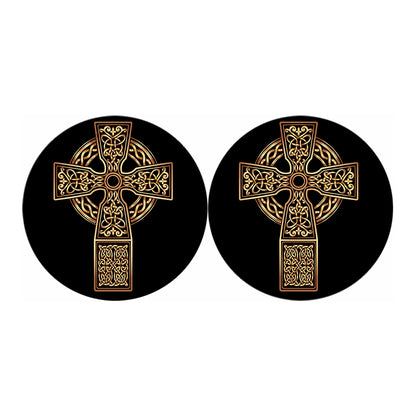 Gold Celtic Knot Cross Print Car Coasters