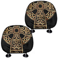 Gold Celtic Knot Cross Print Car Headrest Covers