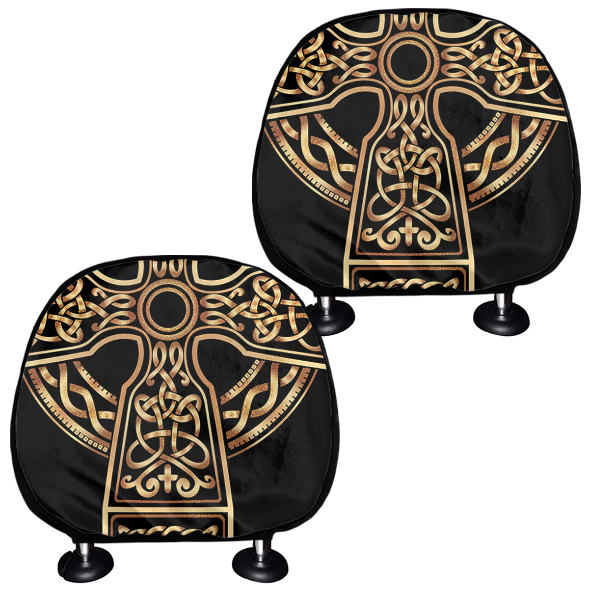 Gold Celtic Knot Cross Print Car Headrest Covers
