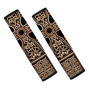 Gold Celtic Knot Cross Print Car Seat Belt Covers