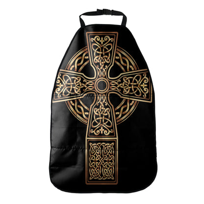 Gold Celtic Knot Cross Print Car Seat Organizers