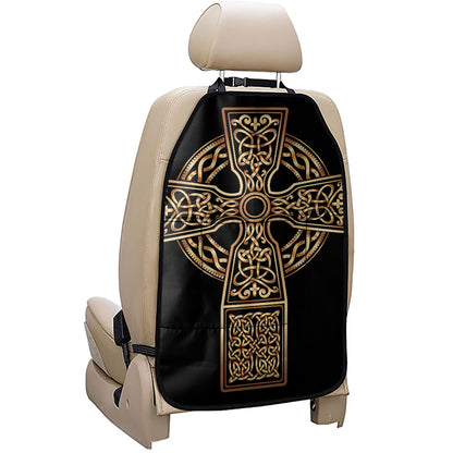 Gold Celtic Knot Cross Print Car Seat Organizers