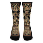 Gold Celtic Knot Cross Print Crew Socks