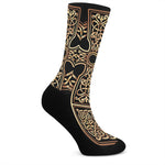 Gold Celtic Knot Cross Print Crew Socks
